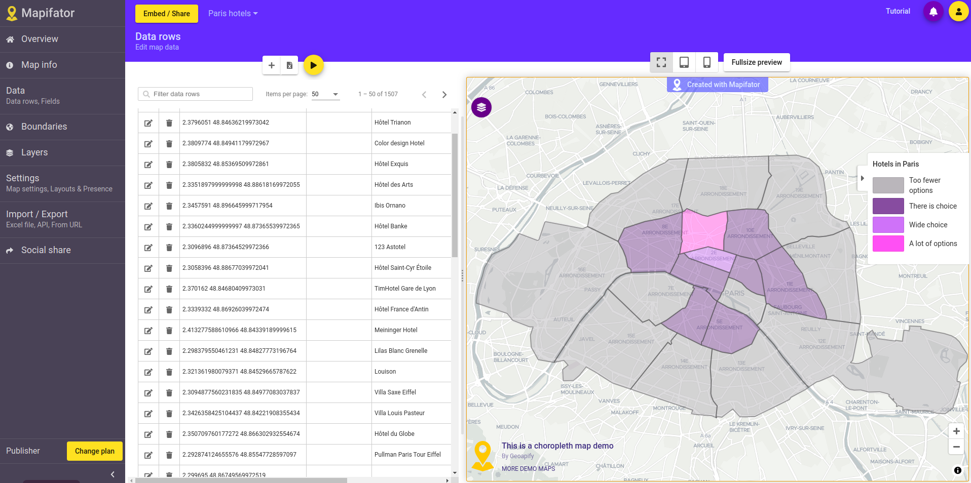 Create a choropleth map from an Excel or CSV file data